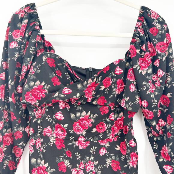 Boohoo Womens Dark Cottagecore Garden Party Floral Sweetheart Neck Mini Dress 6 - Picture 3 of 10